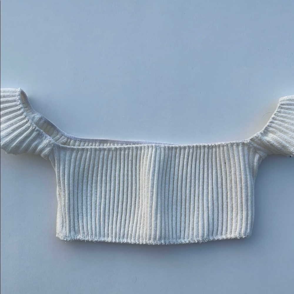 ARE YOU AM I White Ribbed Off-Shoulder Top - Picture 3 of 9